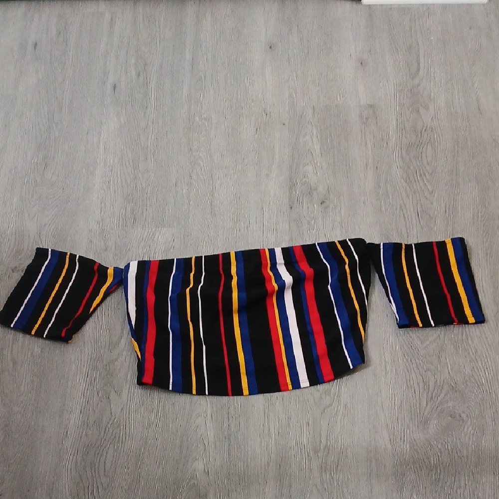 K Glam  Striped Off-Shoulder Crop Top Sz 1XL NWOT